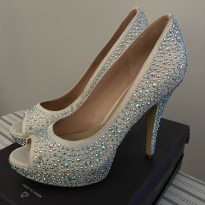 Enzo Angiolini multi color rhinestone peep toes pumps